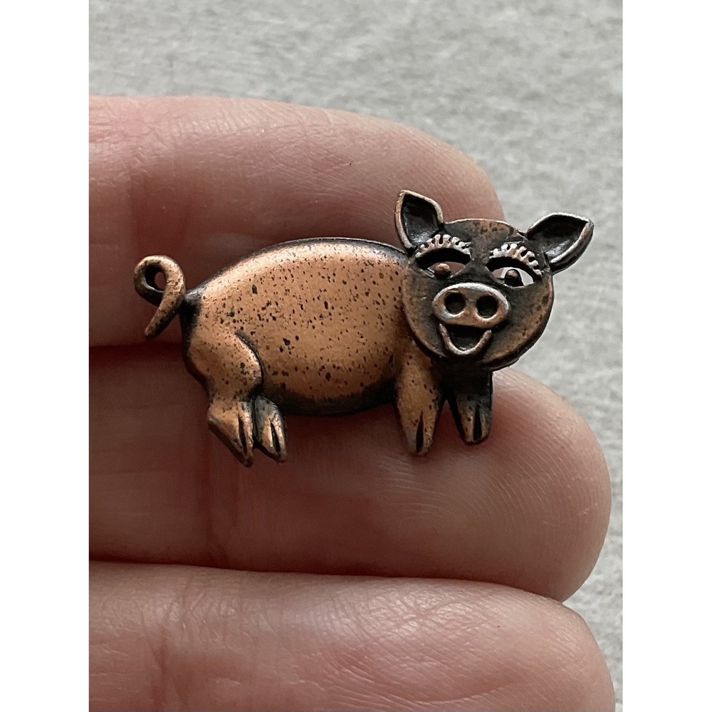Vintage antiqued copper pig brooch Estate Jewelry